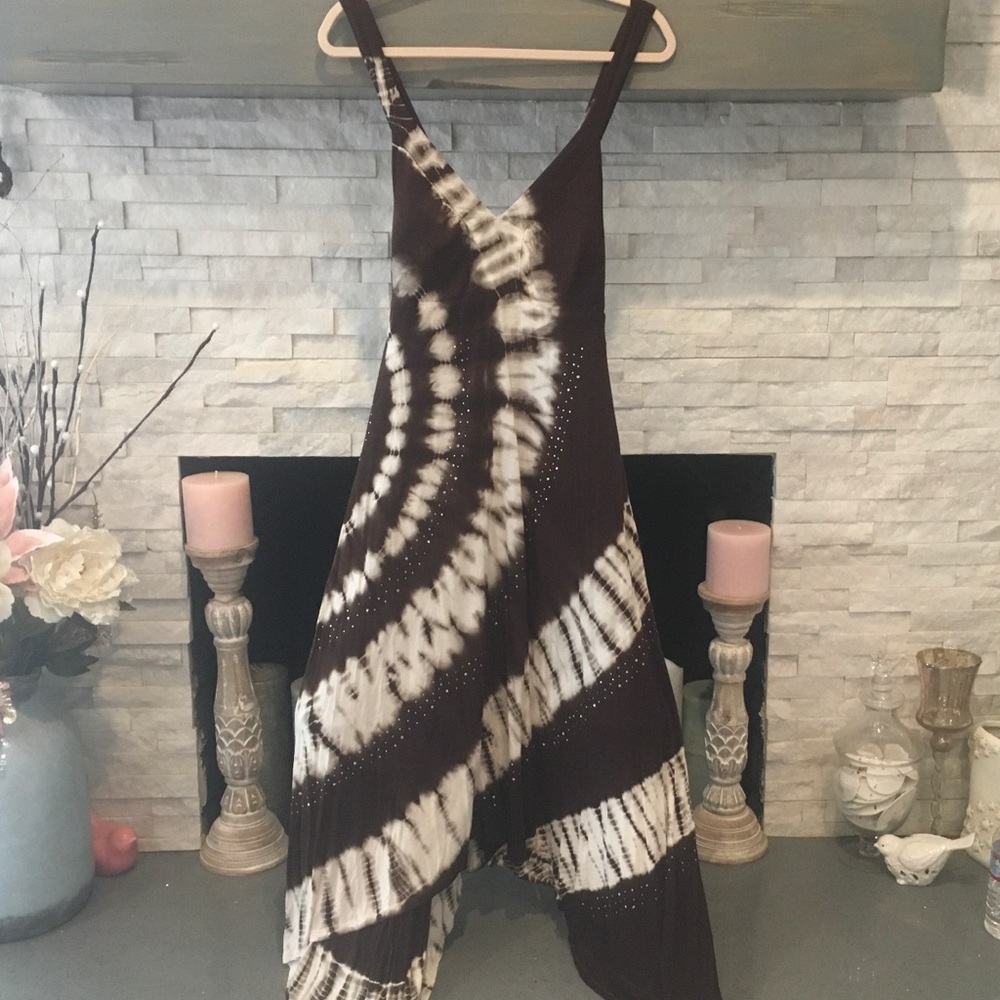 INC BROWN TIE DYED MAXI DRESS SIZE LARGE